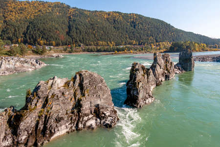 Mountain turquoise river Katun in the Altai Republic in Russiaの写真素材