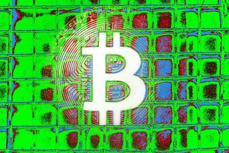 Bitcoin on abstract background. Bitcoin. Cryptocurrency background conception.の写真素材