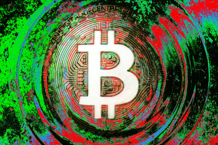 Bitcoin on abstract background. Bitcoin. Cryptocurrency background conception.の写真素材