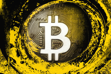 Bitcoin on abstract background. Bitcoin. Cryptocurrency background conception.の写真素材