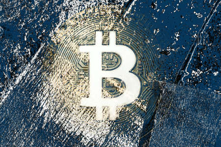 Bitcoin on abstract background. Bitcoin. Cryptocurrency background conception.