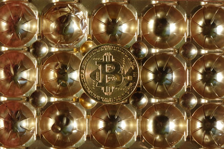 Bitcoin on abstract background. Bitcoin. Cryptocurrency background conception.の写真素材
