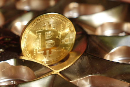 Bitcoin on abstract background. Bitcoin. Cryptocurrency background conception.