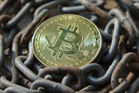 Bitcoin on abstract background. Bitcoin. Cryptocurrency background conception.