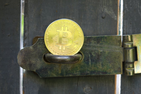 Bitcoin on abstract background. Bitcoin. Cryptocurrency background conception.