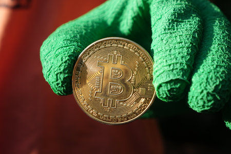 Bitcoin on abstract background. Bitcoin. Cryptocurrency background conception.