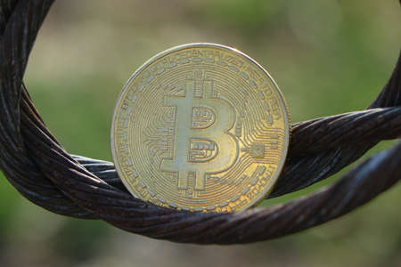 Bitcoin on abstract background. Bitcoin. Cryptocurrency background conception.の写真素材