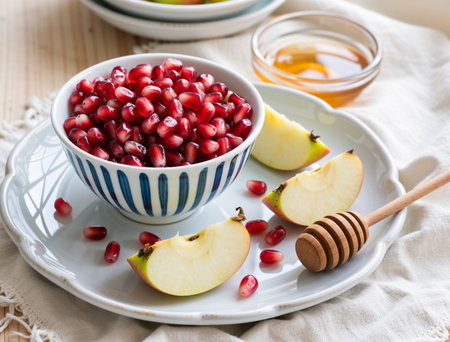 Rosh hashanah (jewish New Year holiday) concept. Traditional symbolsの素材