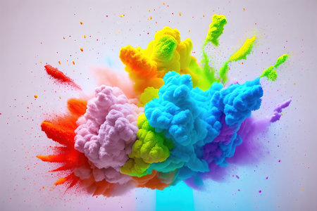 Bright colorful rainbow paint powder explosion festival. AI generative.の写真素材