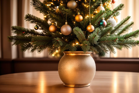 Christmas tree on modern interior. AI generative.の素材