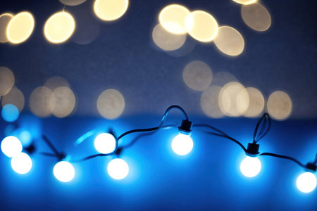 Christmas tree and garland with bulbs. AI generative.の素材