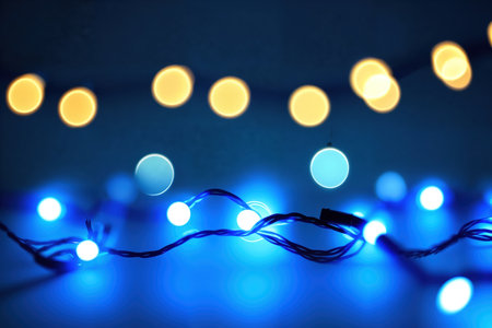 Christmas tree and garland with bulbs. AI generative.の素材