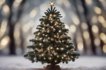 Beautifully decorated Christmas tree. AI generative.の素材
