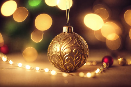 A close-up image of Christmas balls. AI generative.の素材