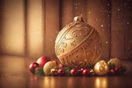 A close-up image of Christmas balls. AI generative.の素材