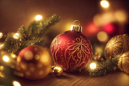 A close-up image of Christmas balls. AI generative.の素材