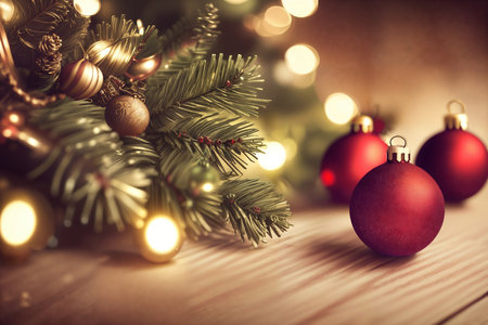 A close-up image of Christmas balls. AI generative.の素材