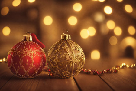 A close-up image of Christmas balls. AI generative.の素材