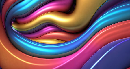 Abstract background with multicolored waves and liquid metal texture. AI generative.の素材