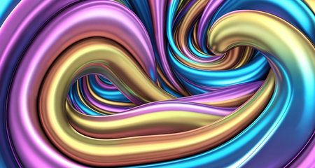 Abstract background with multicolored waves and liquid metal texture. AI generative.の素材