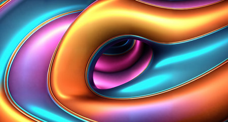 Abstract background with multicolored waves and liquid metal texture. AI generative.の素材