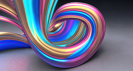 Abstract background with multicolored waves and liquid metal texture. AI generative.の素材