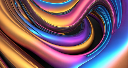 Abstract background with multicolored waves and liquid metal texture. AI generative.の素材