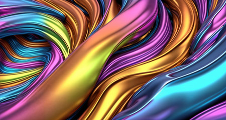 Abstract background with multicolored waves and liquid metal texture. AI generative.の素材
