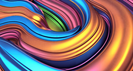 Abstract background with multicolored waves and liquid metal texture. AI generative.の素材