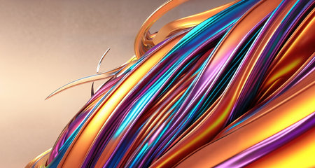 Abstract background with multicolored waves and liquid metal texture. AI generative.の素材
