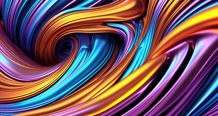 Abstract background with multicolored waves and liquid metal texture. AI generative.の素材