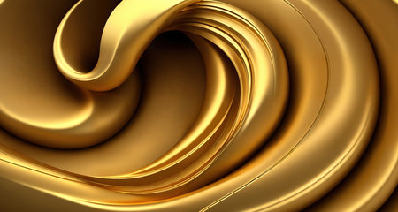 Abstract background with golden waves and liquid metal texture. AI generative.の素材