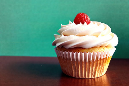 Cupcake on the table with blank space around. AI generative.の素材