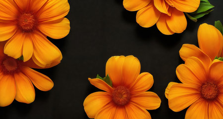 Abstract background decorated with flower composition with blank space, top view. AI generative.の素材