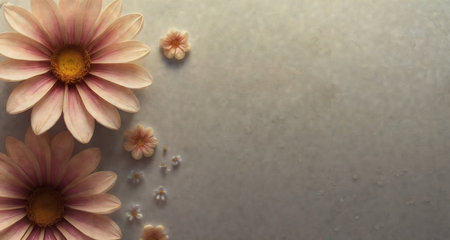 Abstract background decorated with flower composition with blank space, top view. AI generative.の素材