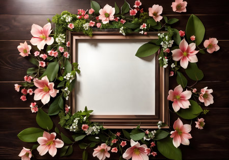 Frame decorated by the flower composition, top view.の素材