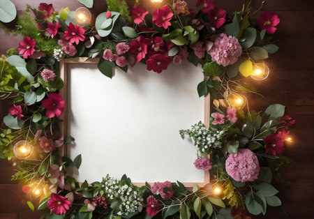 Frame decorated by the flower composition, top view.の素材