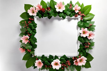 Frame with copy space decorated by the flower composition, top view.の素材
