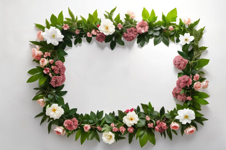 Frame with copy space decorated by the flower composition, top view.の素材