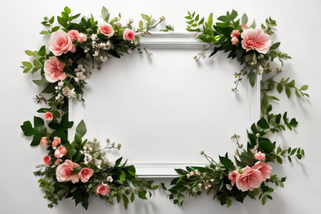 Frame with copy space decorated by the flower composition, top view.の素材