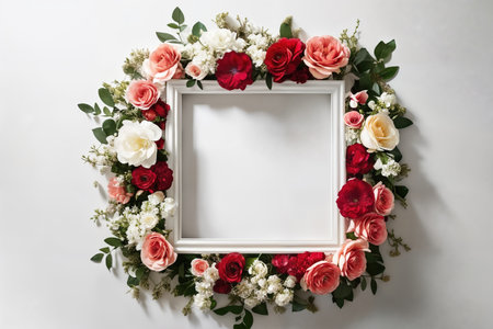 Frame with copy space decorated by the flower composition, top view.の素材