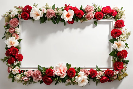 Frame with copy space decorated by the flower composition, top view.の素材