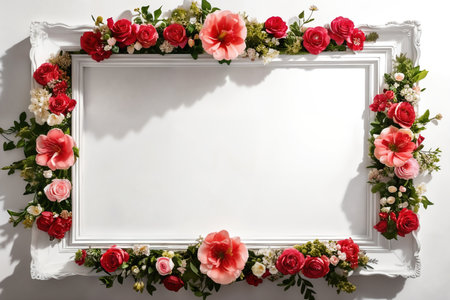 Frame with copy space decorated by the flower composition, top view.の素材