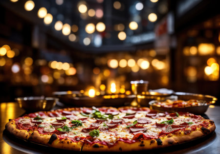 Hot pizza with melting cheese and pepperoni.の素材