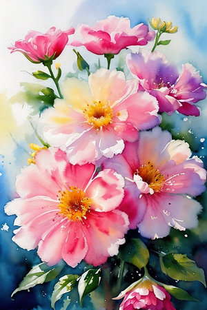 Bouquet of flowers in a vase, watercolor drawing.の素材