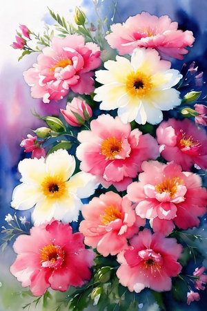 Bouquet of flowers in a vase, watercolor drawing.の素材