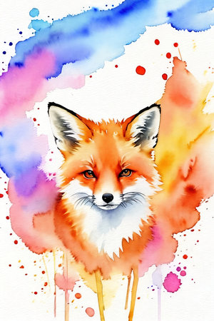Cute fox, watercolor drawing.の素材
