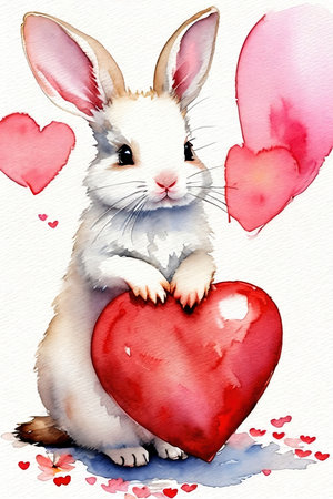 Cute little panda holding a heart. Watercolor drawing.の素材