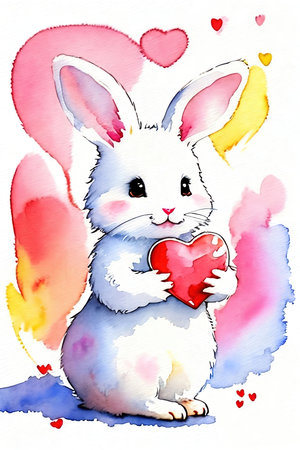 Cute little panda holding a heart. Watercolor drawing.の素材