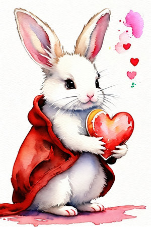 Cute little panda holding a heart. Watercolor drawing.の素材